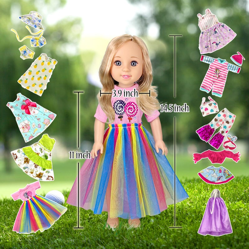 WONDOLL 10-Sets Doll-Clothes for American-14-inch-Dolls - Compatible with 14.5-inch-Dolls Handmade Clothes and Outfits Accessories Christmas Birthday Gift for Little Girl - Image 3